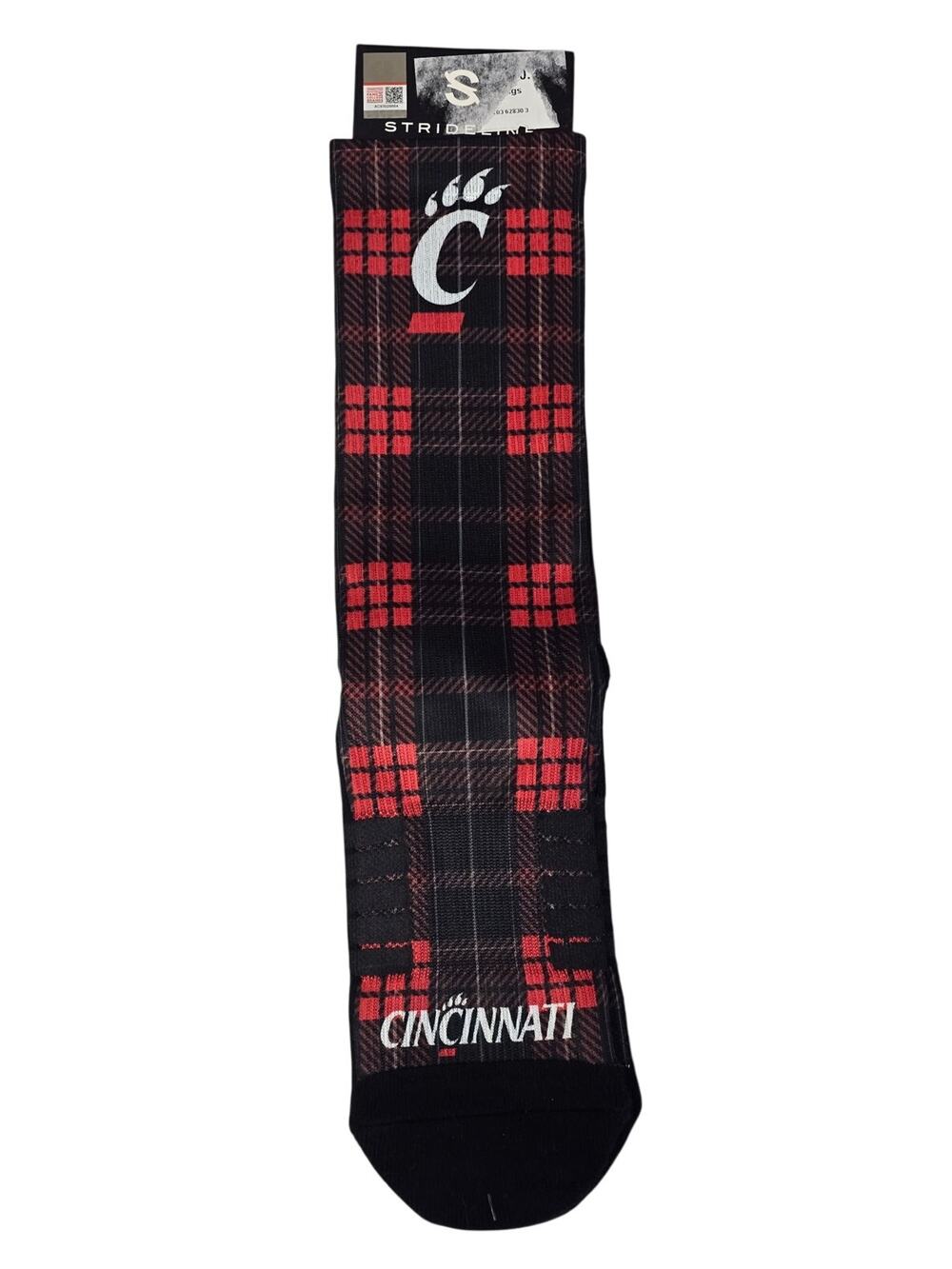 Strideline Crew Socks Cincinnati Bearcats Plaid Large Red Black NWT